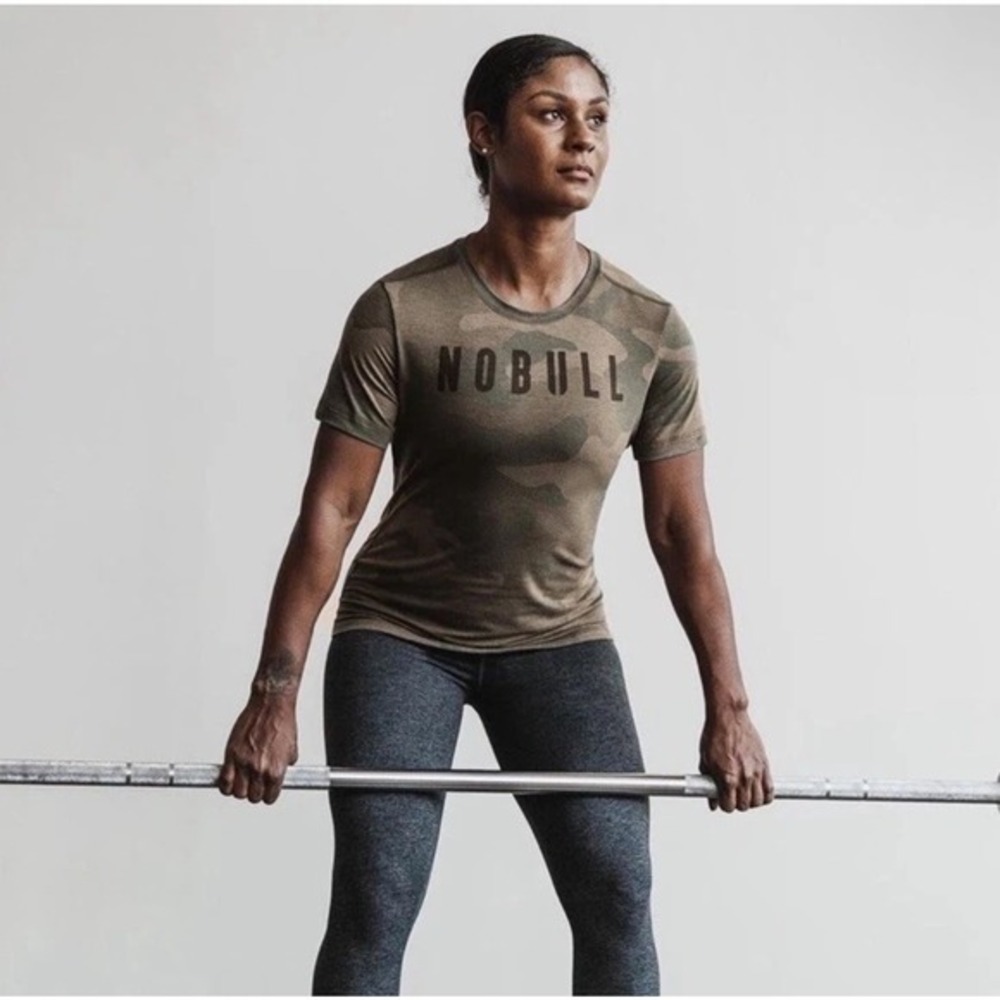 NoBull Women's Green Camo Stretch Daily Athletic Cross Fit Gym T-Shirt Size XS